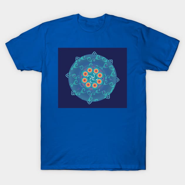 Tibetan Golden Wheel Mandala T-Shirt by shimaart
